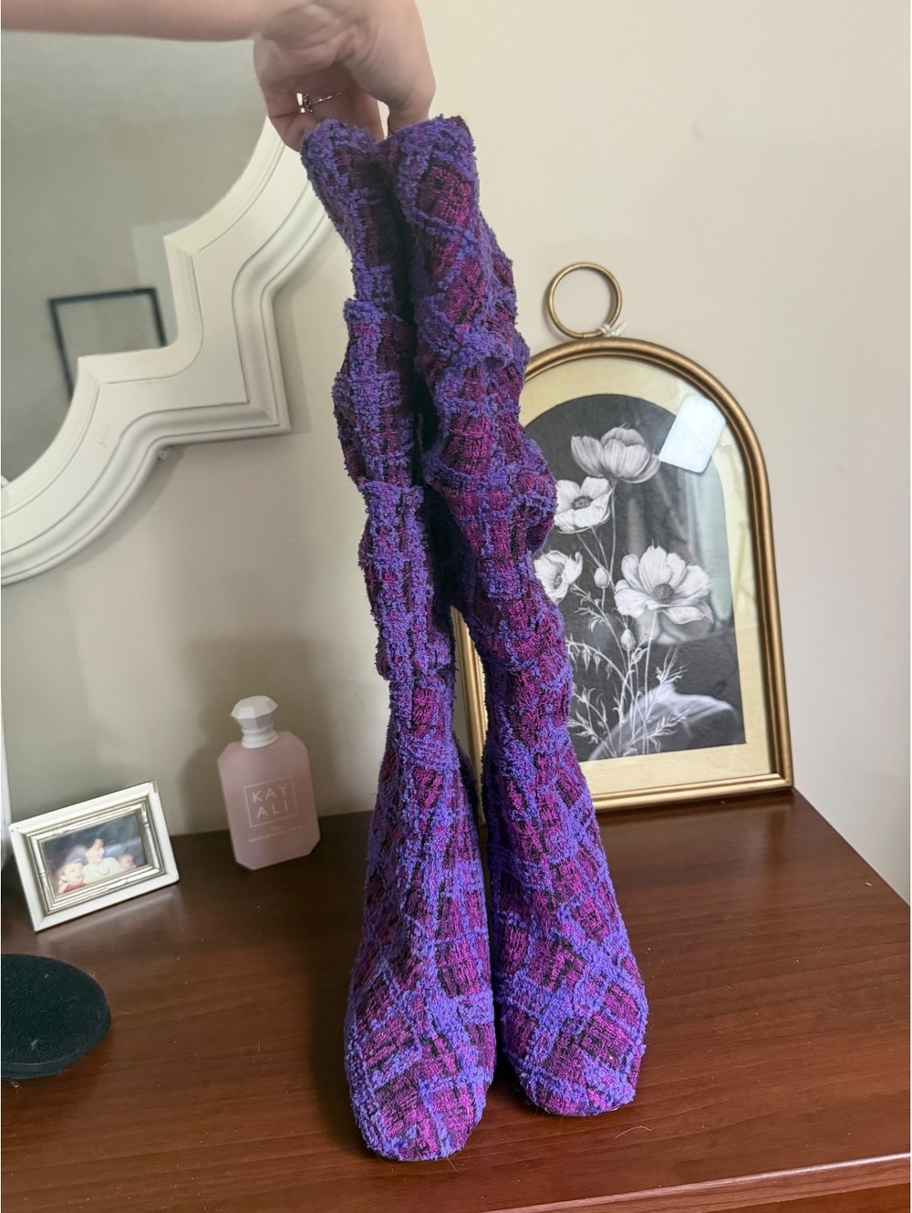 Betsey Johnson Purple Plaid Boots | Size 8 - Picture 4 of 7